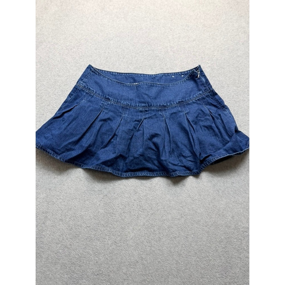 American Eagle Blue Denim High-Rise Mini Pleated Skirt Side Zip